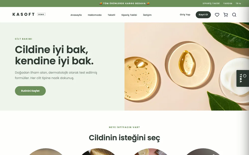 Kozmetik & Bakım e-ticaret teması ekran görüntüsü
